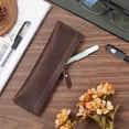 thumbnail image 4 of Crazy Horse Cowhide Leather Pencil Case Rectangular Vintage Pen Bag with Zipper Closure Real Leather Pencil Pouch Genuine Leather Fountain Pen Holder, 4 of 9
