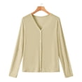 thumbnail image 2 of Craaazy Women's Lightweight Cardigan Loose Fit Open Front V Neck Long Sleeve Summer Casual Button Down Shirts Gifts, 2 of 5