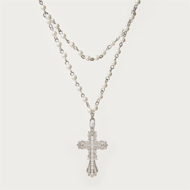 Cross necklace set, women's shell pearl, personalized minimalist necklace, punk style cross, gold-plated color preservation