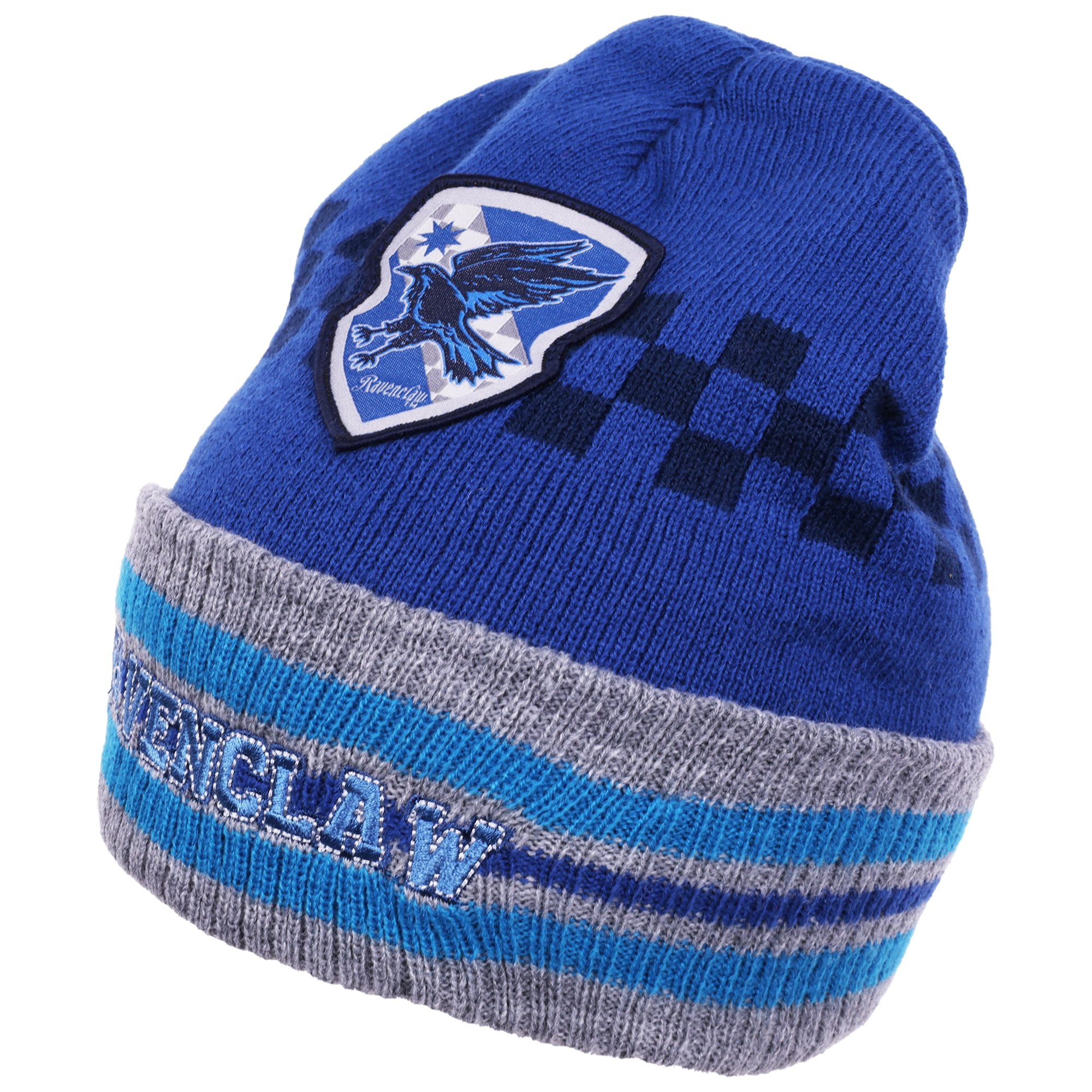 Harry Potter Beanie Hat, Ravenclaw Ribbed Cuff Winter Knit Cap, Blue/Grey, One Size