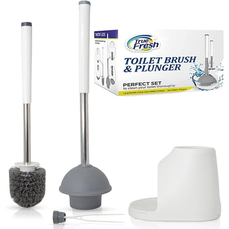 True Fresh 2 in 1 Toilet Brush and Plunger Set Stainless Steel - Toilet Plunger and Toilet Brush and Caddy Holder
