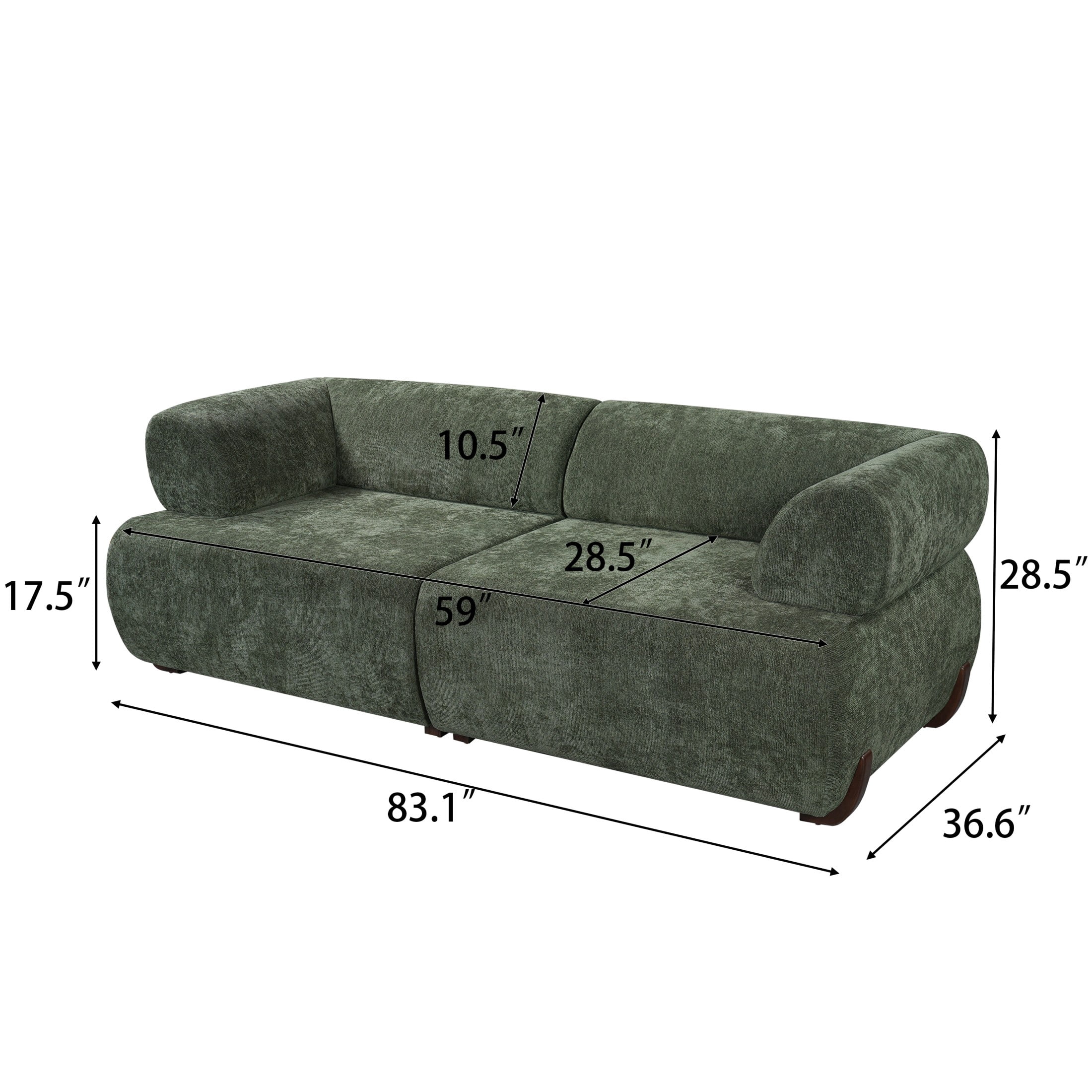Christopher Knight Home 83" Minimalist Upholstered Sofa, 3-Seat Modular Couch with Round Arms, Green