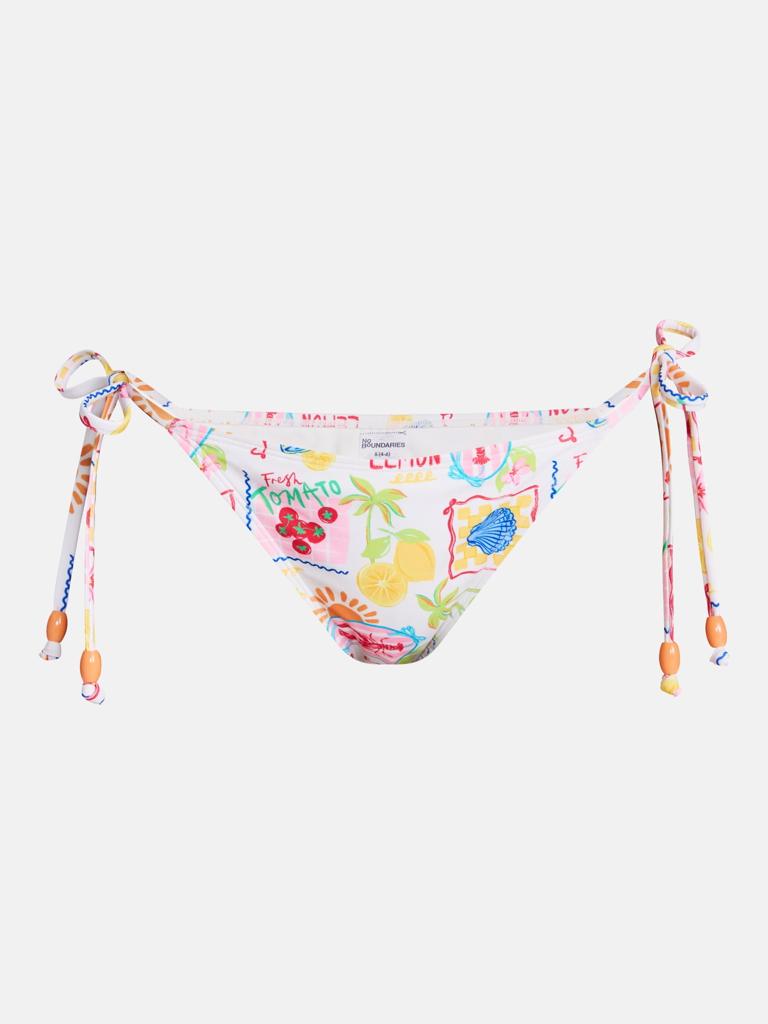 No Boundaries Multi Fruit Print Side Tie Bikini Swim Bottoms, Women's XXS-XXL