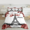 thumbnail image 2 of Homewish Red Bowtie Ribbon Full Size Comforter Sets,Paris Eiffel Tower Bedding Comforter Set,Romantic Rose Bedding Sets For Men Women,Ultra Soft Home Decor Reversible,3pcs, 2 of 8