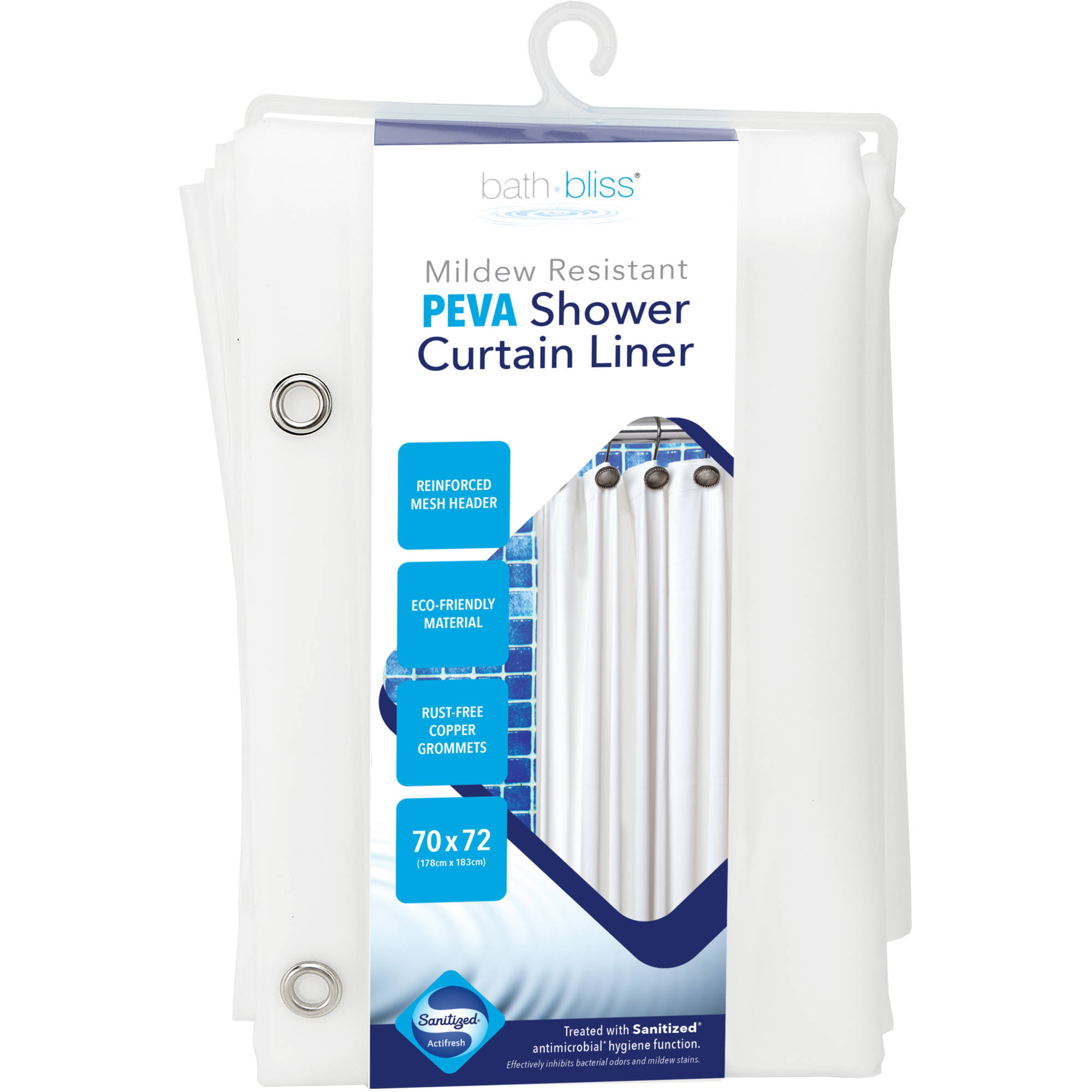 Bath Bliss sanitized peva shower liner in White, 10Gauge