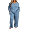 thumbnail image 3 of Fashion Pajamas for Women Set Plus Size Fashionable Solid Color Button V Neck Long Sleeved Shirt Pants Casual Home Suit Set XXXL, 3 of 7