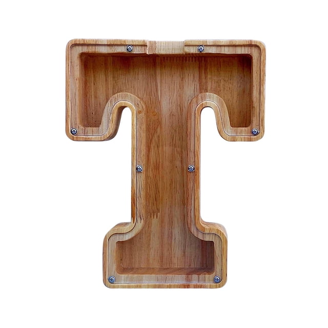 Wooden English Letter Savings Can with Transparent Glass Front for Coin Storage