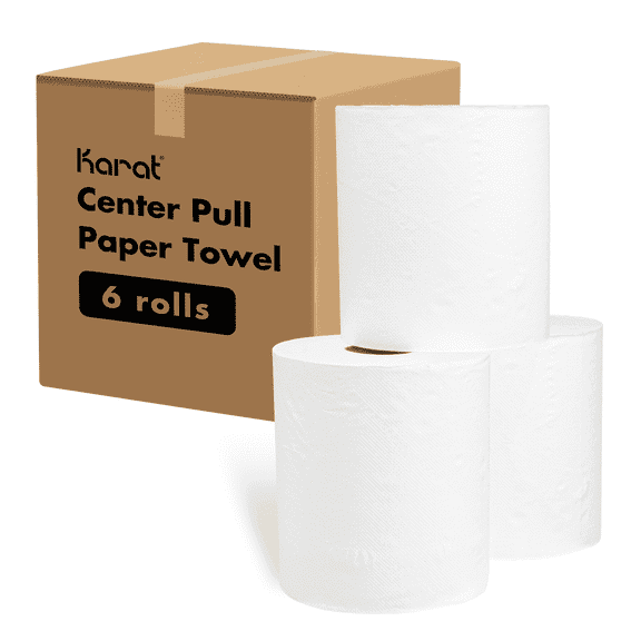 Karat 2-Ply Center Pull Commercial Paper Towel, White - Case of 6 rolls (3600 sheets)