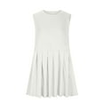 thumbnail image 3 of WIZUTIZ Sundresses for Women Trendy Swing High Rise Mini Dress Solid Beach Dress Round Neck Sleeveless Pleated Dress for Lady Plain Smocked Super Soft Anniversary Dress White M, 3 of 5