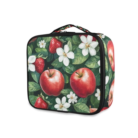 FORMRS Travel Makeup Bag Large Capacity Train Case Cosmetic Organizer with Adjustable Dividers, Red Apple Pattern