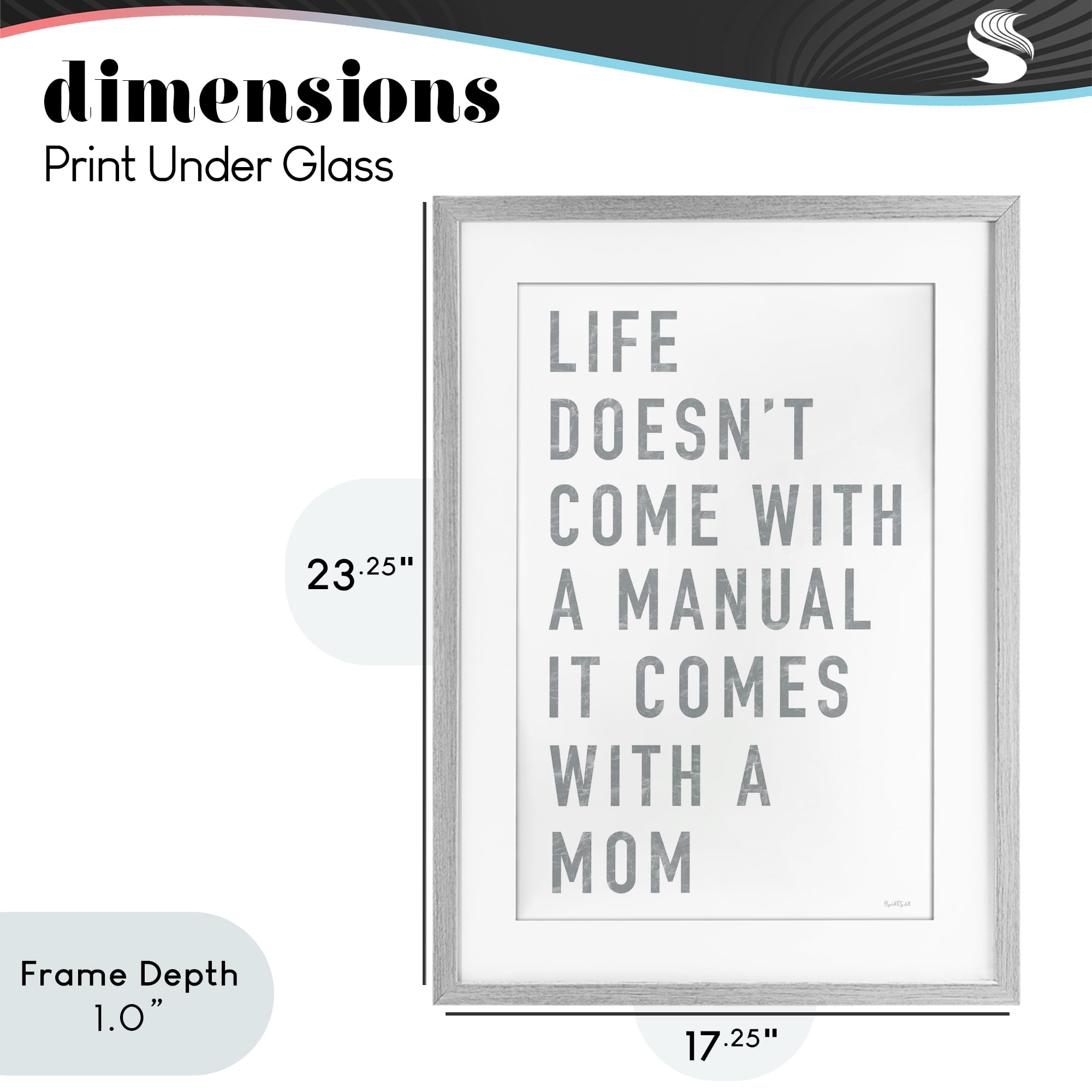 Stupell Industries Life Manual Is Mom Gray Framed Print Under Glass, design by Elizabeth Tyndall