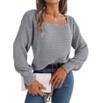thumbnail image 3 of Nlife Women Square Neck Lantern Long Sleeve Cable Ribbed Knit Sweater, 3 of 7