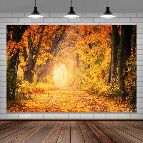 Fall Forest Background, Yellow Leave Natural Scenery Fall Leaves Photography Backdrop, Thanksgiving Day Harvest Decoration Banner Photo Booth Props,5x3ft