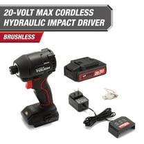 Hyper Tough 20V Brushless Hydraulic Impact Driver with 2.0Ah Lithium-Ion battery and Charger, 1/4" quick release Hex Chuck, quieter operation