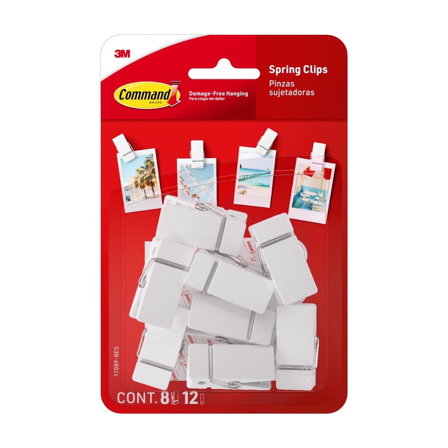 (3 pack) Command Spring Clips, White, 8 Clips, 12 Small Strips