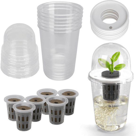 6 Pack 5in1 Seed Starter Cup Kit With Dome,Propagation Cups Self Watering | Tabletop Mini Greenhouse Hydroponics Growing System Kit for Herbs,Indoor Herb Garden,Root Observation