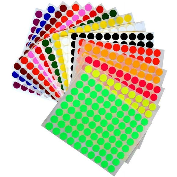Round sticker labels 1/2" inch (0.5), art crafts and games Stickers, 15 colors 16 Sheets1280 Pack by Royal Green