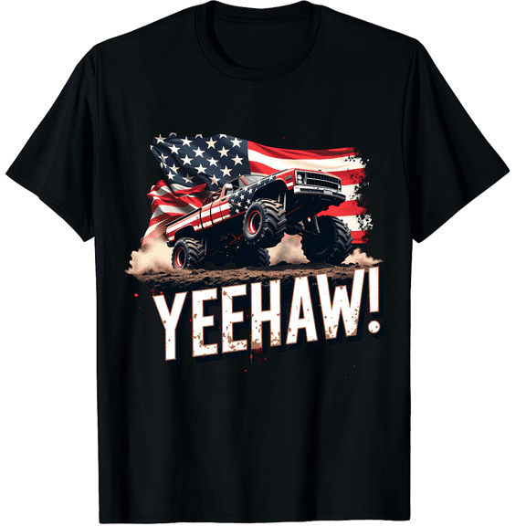 Monster Truck Yeehaw American Flag Unisex T-Shirt