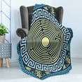 thumbnail image 4 of Greek Key Soft Flannel Fleece Throw Blanket, Yellow and Blue Labyrinth Pattern from Culture with Floral Details, Cozy Plush for Indoor and Outdoor Use, 60" x 80", Pale Yellow Blue, by Ambesonne, 4 of 5