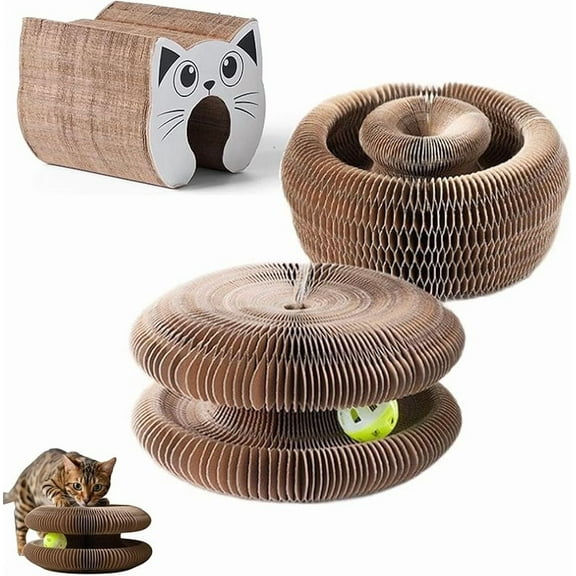 Twisty Paws Cat Toy, Magic Organ Cat Scratching Board, Foldable Accordion Cats Toy with Bell-Ball, Interactive Cats Scratcher Wear-Resistant No Chipping (Types A)