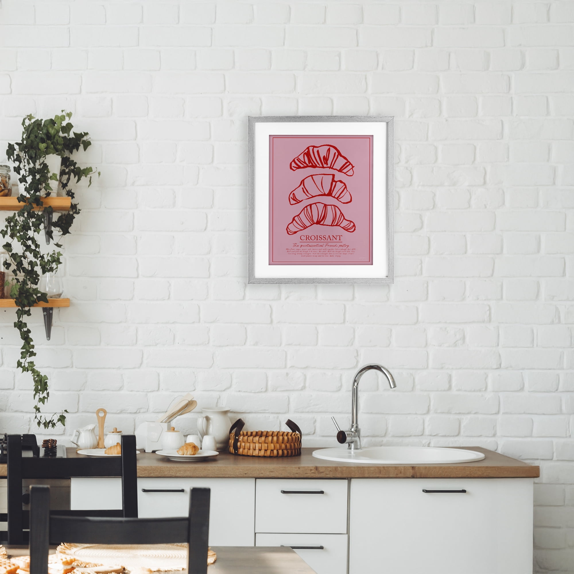 Stupell Industries Croissant Breakfast Pastry Gray Framed Print Under Glass, design by Jenaya Jackson