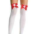 thumbnail image 4 of Xfvqtps Womens Stockings Thigh High Socks Bow Lace Nurse Match Translucent Stockings Over the Knee Stockings White, 4 of 5