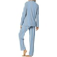 thumbnail image 7 of BLTIBY Womens Pajama Sets 2 Piece Striped Printed Lapel Button Long Sleeve Shirts Pants Casual Loungewear Outfits with Pockets Sky Blue M, 7 of 7