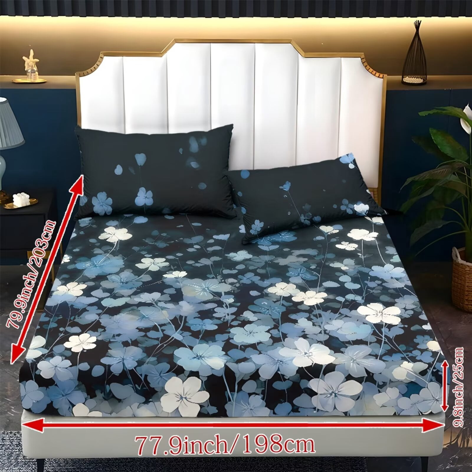 ZIATUBLES Twin Sheet Set, 3 PCS Black Wildfloral Printed Soft Cozy Bed Sheet Set, Breathable 9.8" Standard Pocket, Easy Care Bedding for ‌All-Season Use(1 Fitted Sheet, 2 Pillowcase)