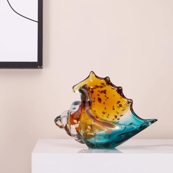 Coastal Sea Glass Art   Hand-Blown Conch Shell   Hot Deal   Nautical Room Decoration   Gift for Home & Beach Enthusiasts