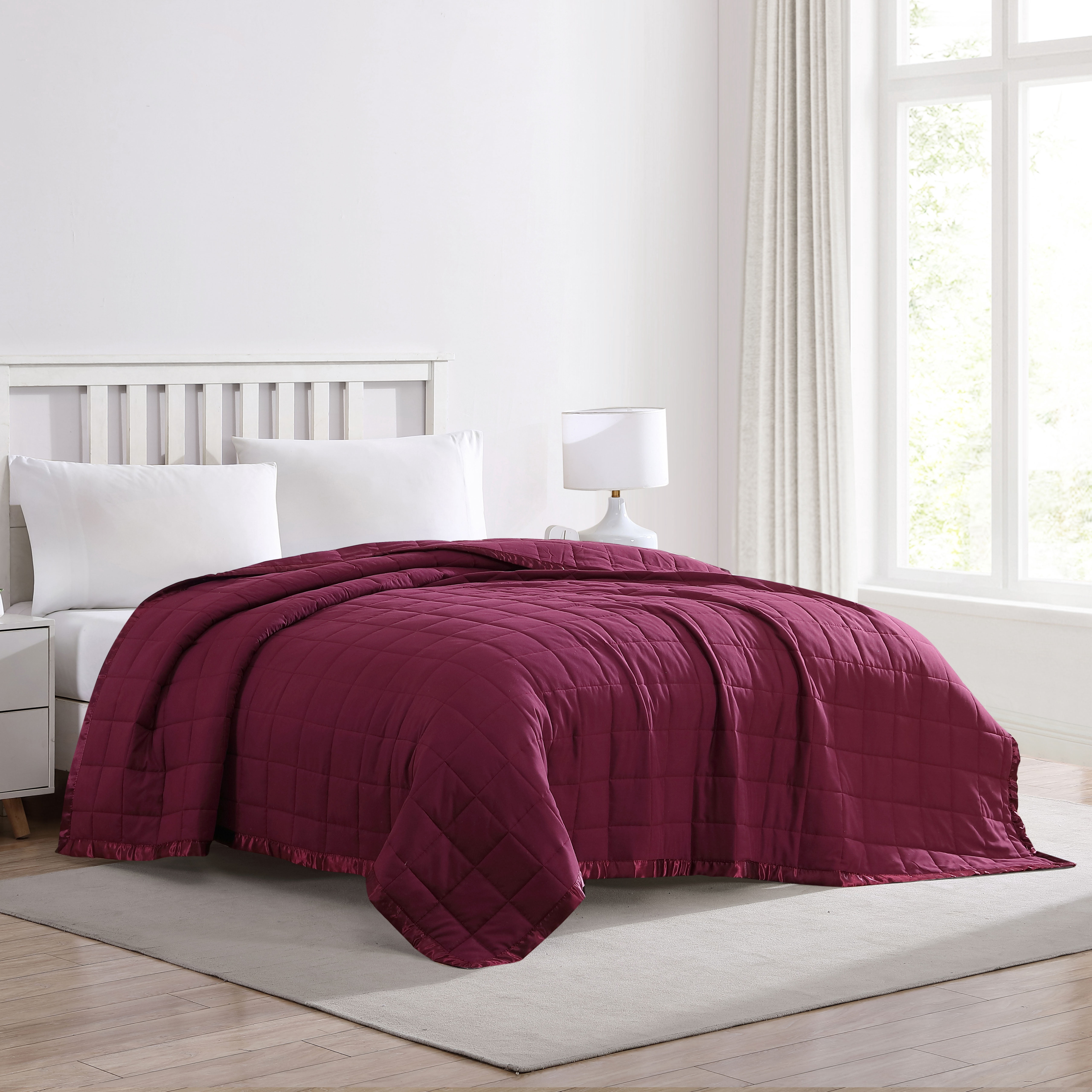 Beatrice Home Fashions, Down Alt Blanket with Satin Trim, Full/Queen, Cabernet