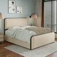 thumbnail image 3 of King Size Metal Bed Frame with Curved Upholstered Headboard and Footboard, King Modern Platform Bed with 4 Storage Drawers, Heavy Duty Metal Slats, No Box Spring Needed, Beige, 3 of 9