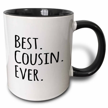 - 3dRose Best Cousin Ever - Gifts for family and relatives - black text, Two Tone Black Mug, 11oz