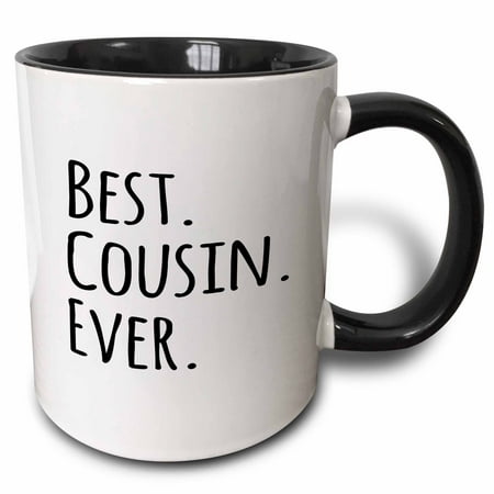 3dRose Best Cousin Ever - Gifts for family and relatives - black text, Two Tone Black Mug, (Best Text Message Tones Ever)