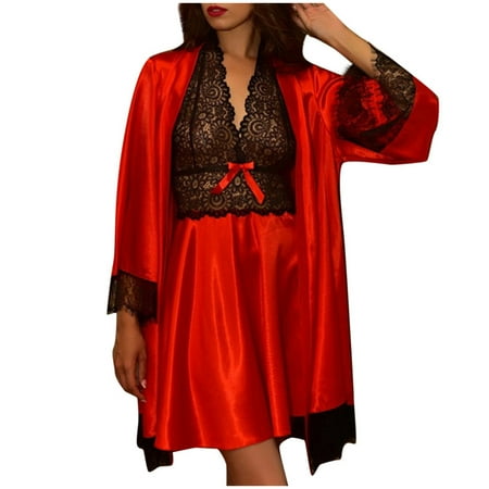 TIHLMK Swimsuits for Women Sales Clearance Women s Hollow-out Lace Sexy Lingerie Nightgown And Nightgown Two-piece Set Gift for Women