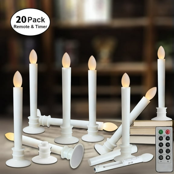 20 Pack LED Window Candles with Remote Timer Electric Candle Lights with Removable Holders for Christmas Decorations