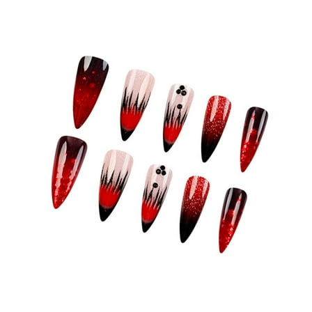 Aurgiarme Long Almond Press On Nails Full Covers Artificial Nails Winter Nails Accesories Glittering False Nails for Women 24Pcs