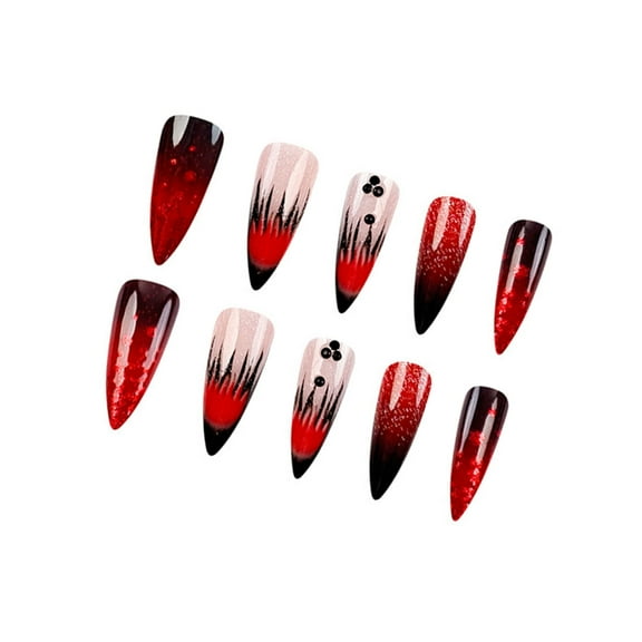 Aurgiarme Long Almond Press On Nails Full Covers Artificial Nails Winter Nails Accesories Glittering False Nails for Women 24Pcs