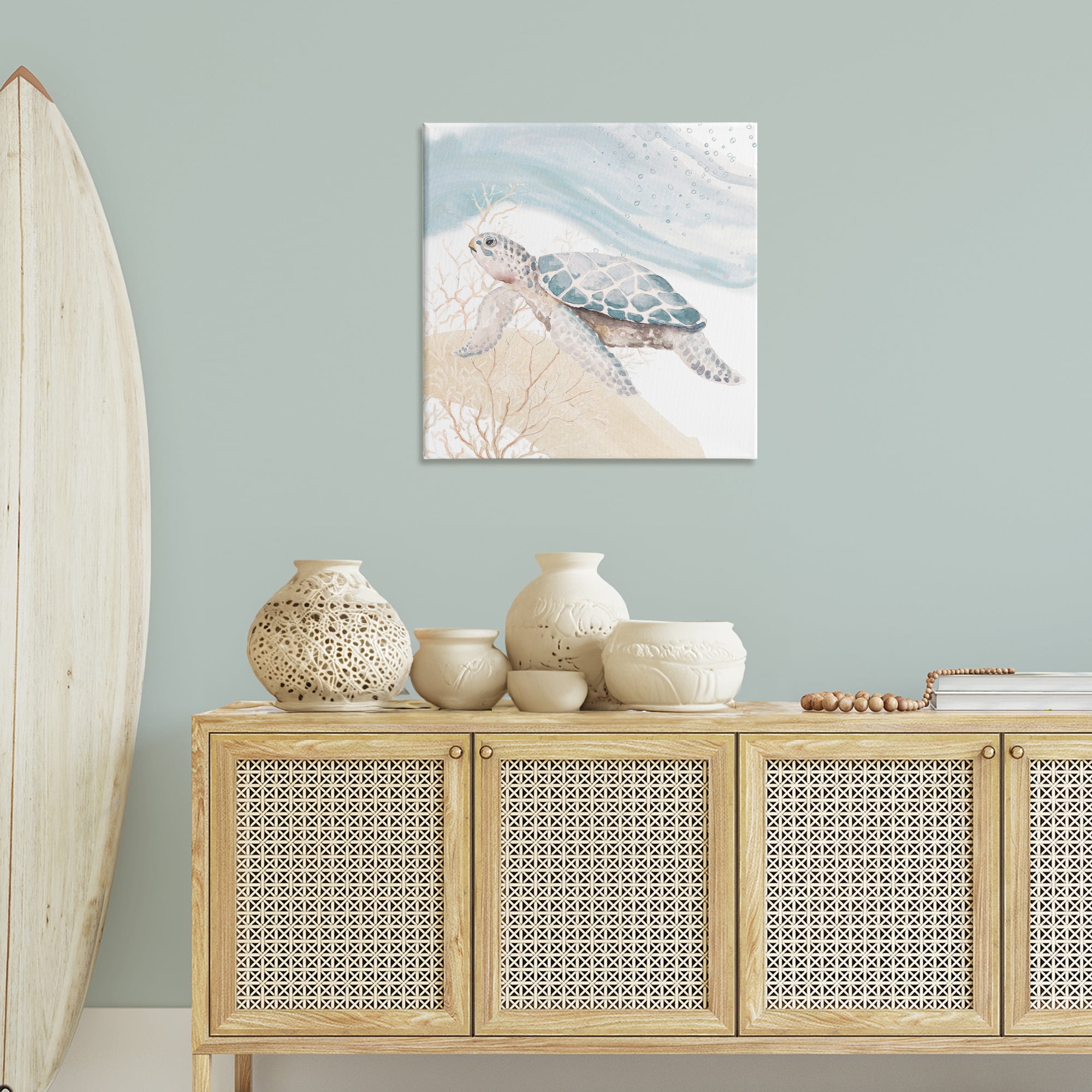 Stupell Industries Swimming Aquatic Turtle Animals & Insects Painting Gallery Wrapped Canvas Art Print Wall Art, 30 x 30