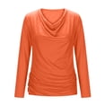 thumbnail image 7 of Qgtaibl Women's Solid Color Long Sleeve Shirts Elegant Cowl Neck Waist Ruched Blouse Fall Stretchy Slim Fit Dressy Tops Orange S, 7 of 7