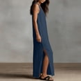 thumbnail image 4 of FAIWAD Linen Dress Women V Neck Sleeveless Side Slit Maxi Dresses Loose Casual Flowy Boho Sundress, 4 of 9