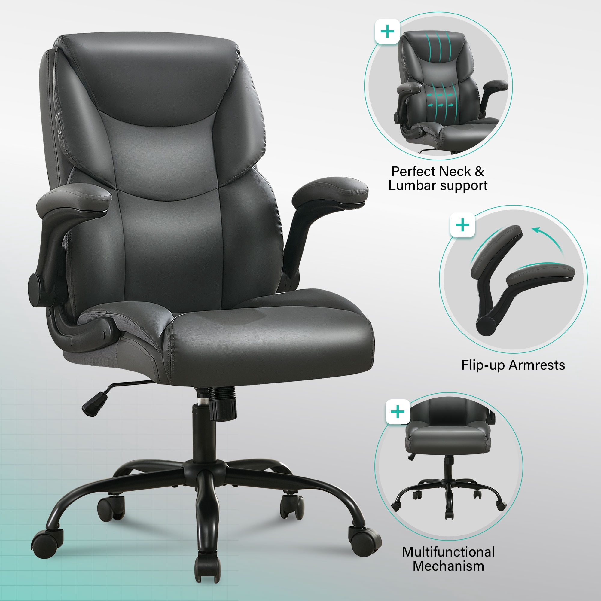 JONPONY Big and Tall Office Chair Wide Seat Ergonomic Computer Desk Chair High Back Executive Leather Chair Adjustable Task Chair Lumbar Back Support 8 Hours Heavy Duty Design,Dark Gray
