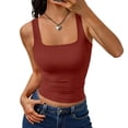 thumbnail image 2 of Women's Square Neck Sleeveless Tank Top, Form-Fitting Basic Seamless Camisole, Casual Cropped Cami for Layering & Daily Wear 09-Wine XL, 2 of 5