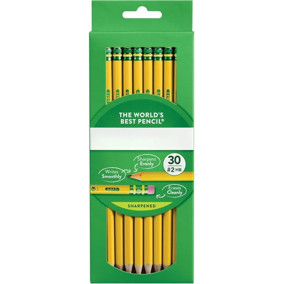 Wood-Cased Pencils, Pre-Sharpened, #2 HB Soft, Yellow, 30 Count