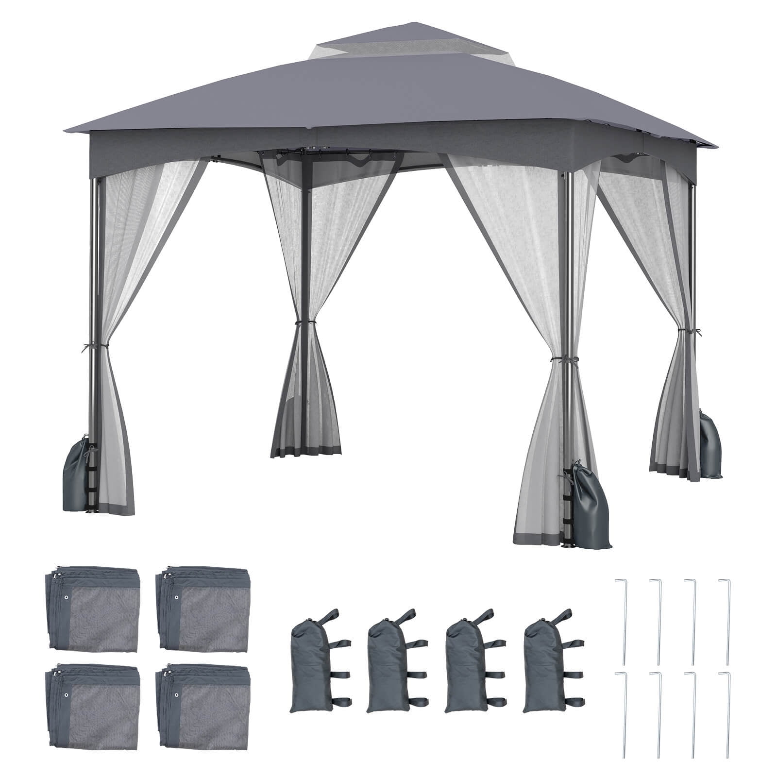 Costway 10 X 10 FT Patio Gazebo with Netting Walls 4 Sandbags Zippered Doors Outdoor