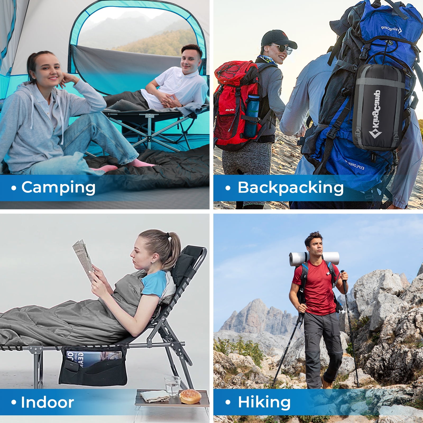 KingCamp 3-Season Camping Sleeping Bags, Portable Single Sleeping Bag for Adults, Lightweight & Waterproof Hooded Sleep Bag, 27°F-54°F, Right Zip