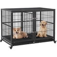 thumbnail image 7 of IDEALHOUSE Black Pieces Dining Table Set, 42in Sliding Rail Metal Dog Crate with Feeding Box, Removable Top, Adjustable Door Placement, 7 of 7