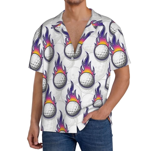 Fotbe Golf balls Camisa Estampada de Manga Corta para Hombre, Casual de Verano, Estilo Playero, Sin Arrugas-X-Large