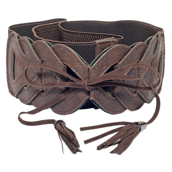 eVogues Plus Size Braided Look Elastic Fashion Belt Brown