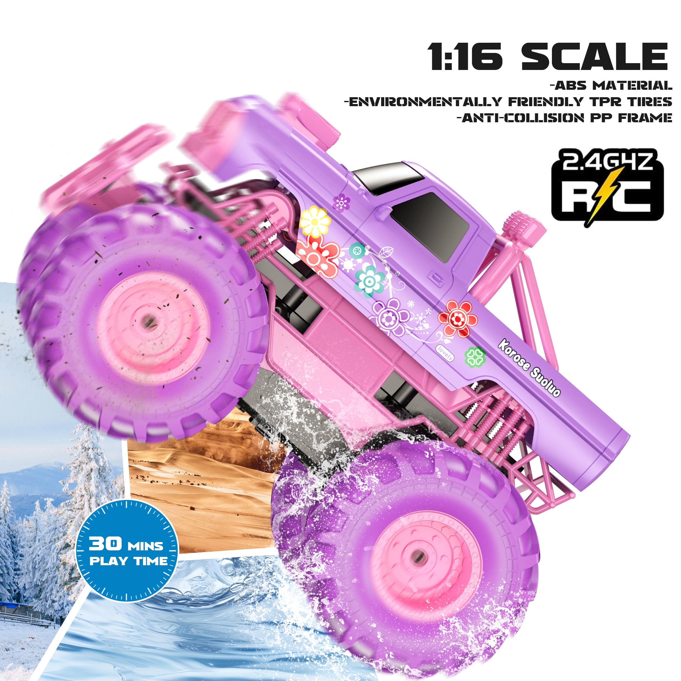 Amphibious Remote Control Car 2.4GHz 1:16 All Terrain Waterproof RC Monster Truck Kids Pool Toys