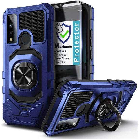Nagebee Case for TCL 30  Plus with Tempered Glass Screen Protector (Full Coverage), Full-Body Protective [Military-Grade], Magnetic Car Mount Ring Holder, Heavy-Duty Durable Case (Blue)